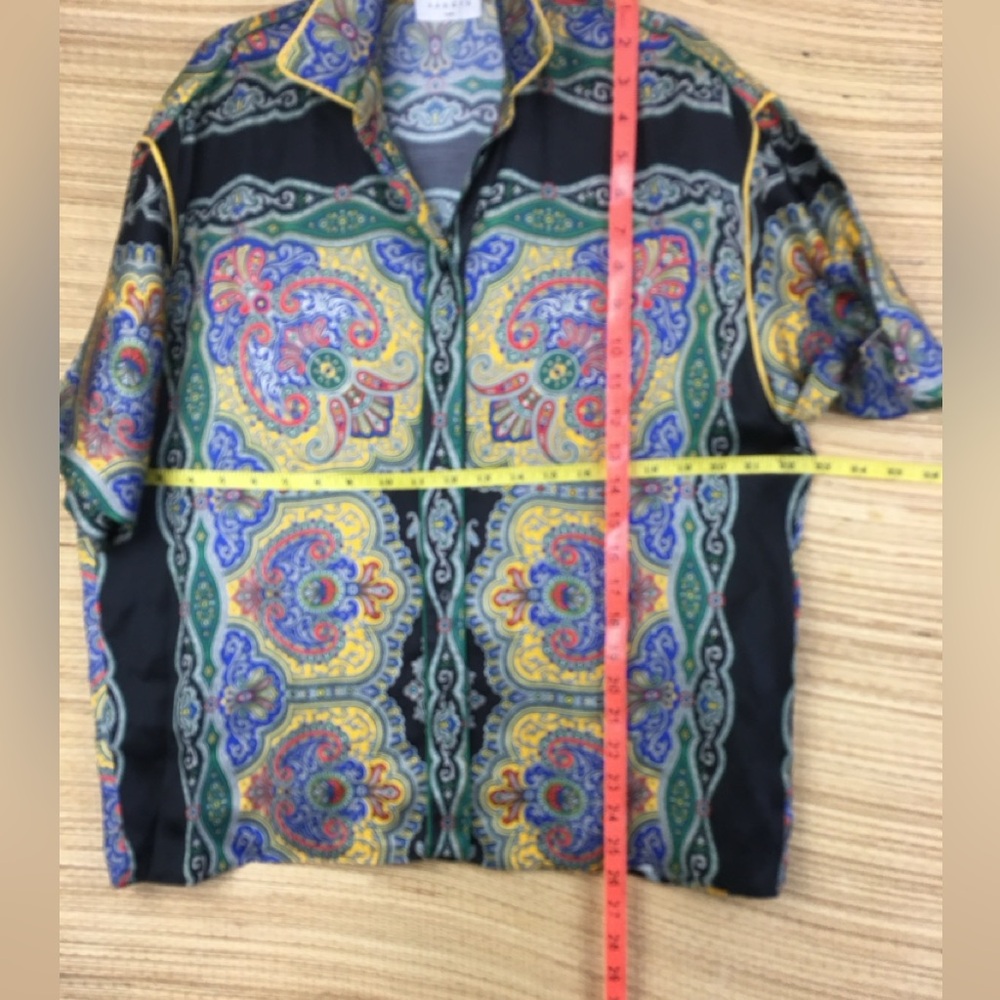 Sandro Ramy Paisley Print Satin Shirt Short Sleeve Silk-Feel Multi Size 3 - Picture 15 of 15